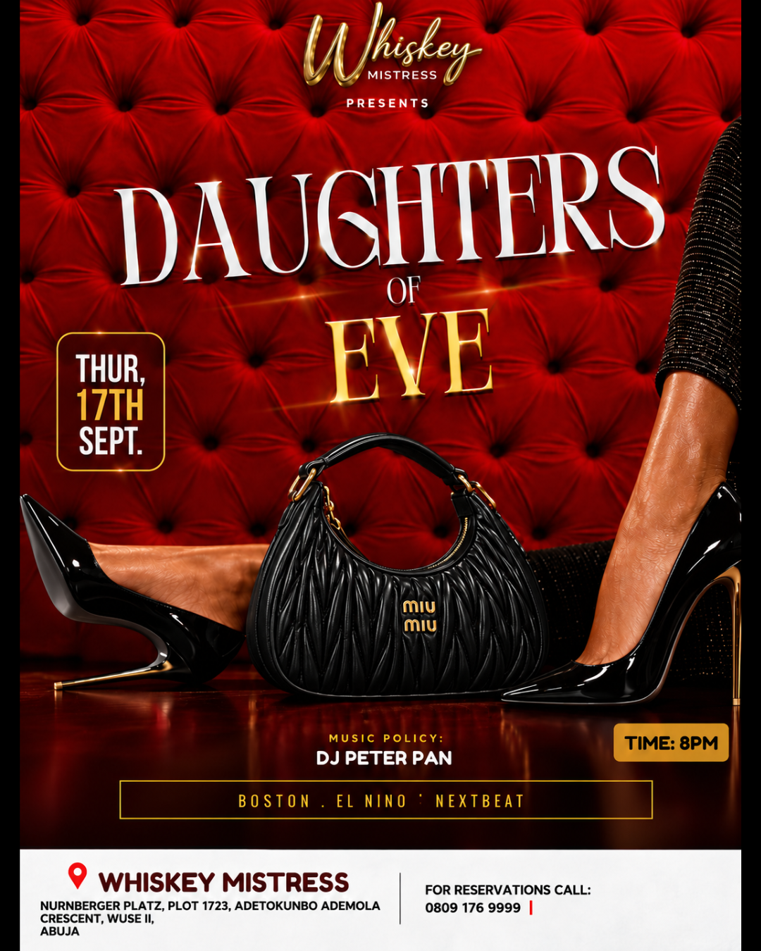 Daughters of Eve at Whiskey Mistress Abuja, Thu 17 Sept