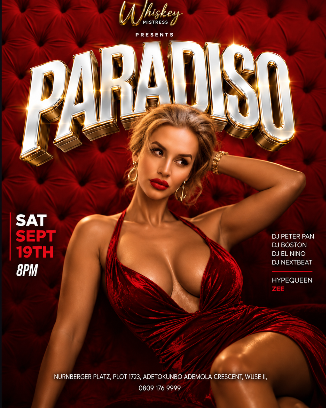 Paradiso at Whiskey Mistress Abuja, Sat 19 Sept