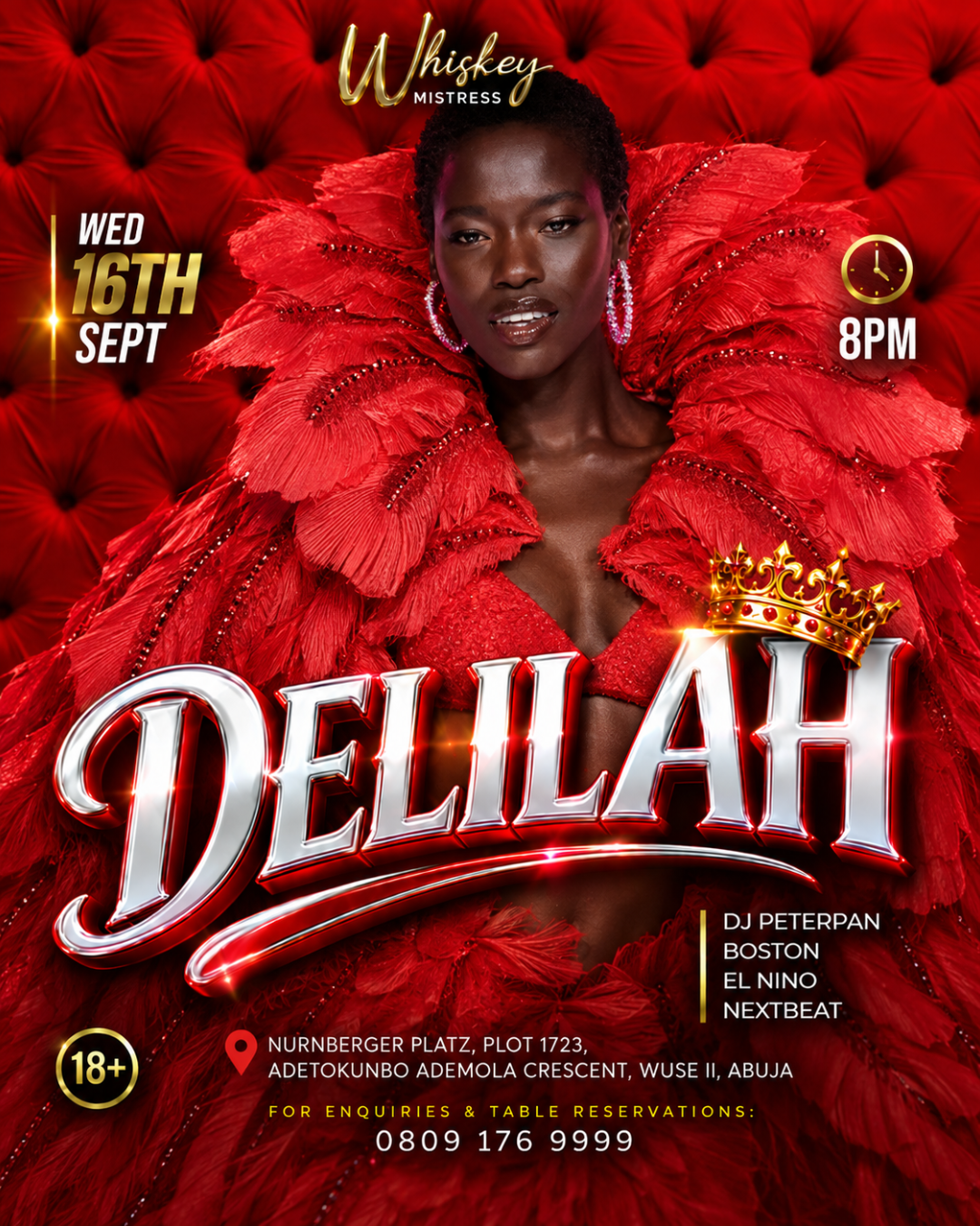 Delilah at Whiskey Mistress Abuja, Wed 16 Sept